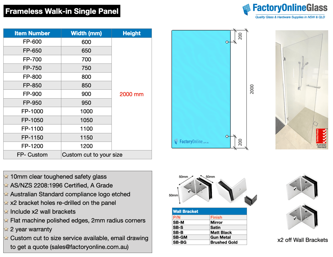 walk in single fixed panel shower screen sydney