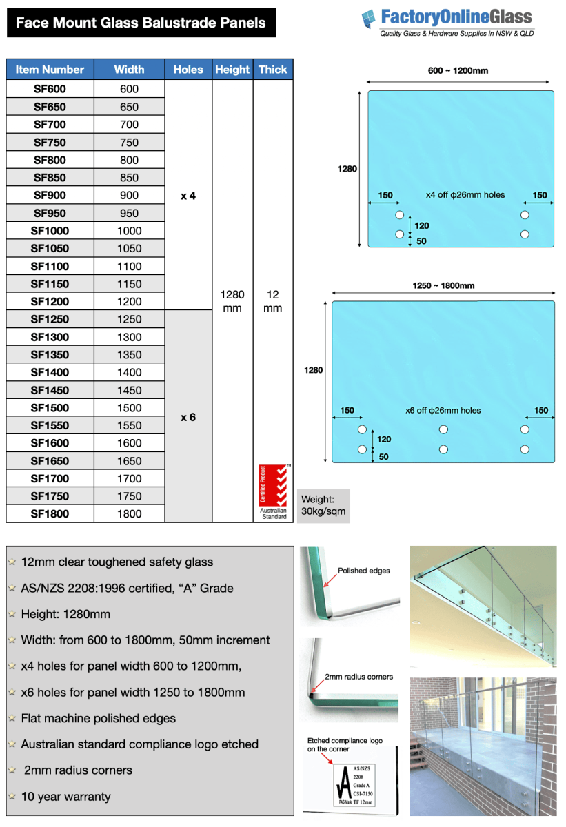 Face Mount Glass Balustrade Side Mount Panels