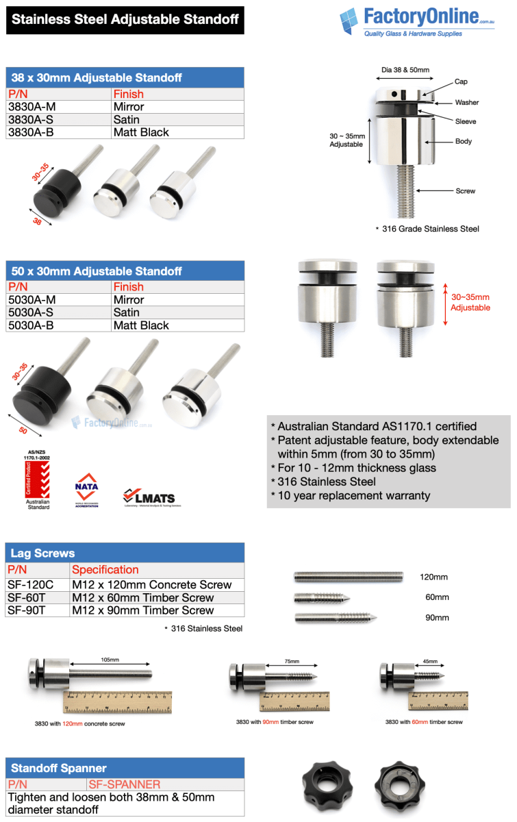 Face Mount Side Mount Glass Balustrade Stainless Pin Fixed Standoff Standoffs Supplies In Sydney